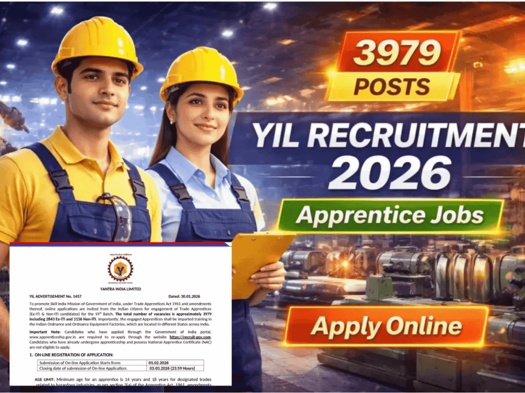 Yantra India Limited Apprentice Recruitment 2026 : 3979 पदों पर बंपर भर्ती