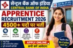 Central Bank of India Apprentice Recruitment 2026: 4500 पदों पर भर्ती, ग्रेजुएट उम्मीदवार करें ऑनलाइन आवेदन